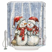 Fabric Shower Curtain, Christmas Snowman with Gift Snowing Forest Bathroom Curtain with 12 Hooks Waterproof No Bad Odor Machine Washable Bath Curtains for Bathroom, Spa Room, 48"x72"