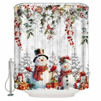 Fabric Shower Curtain, Christmas Winter Pine Leaves Berries Snowman Gifts Snowflakes Bathroom Curtain with 12 Hooks Waterproof No Bad Odor Machine Washable Bath Curtains for Bathroom, 54"x78"