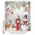 thumbnail image 1 of Fabric Shower Curtain, Christmas Xmas Tree Red Ball Snowman Cute Deer Poinsettia Bathroom Curtain with 12 Hooks Waterproof No Bad Odor Machine Washable Bath Curtains for Bathroom, Spa Room, 60"x72", 1 of 6