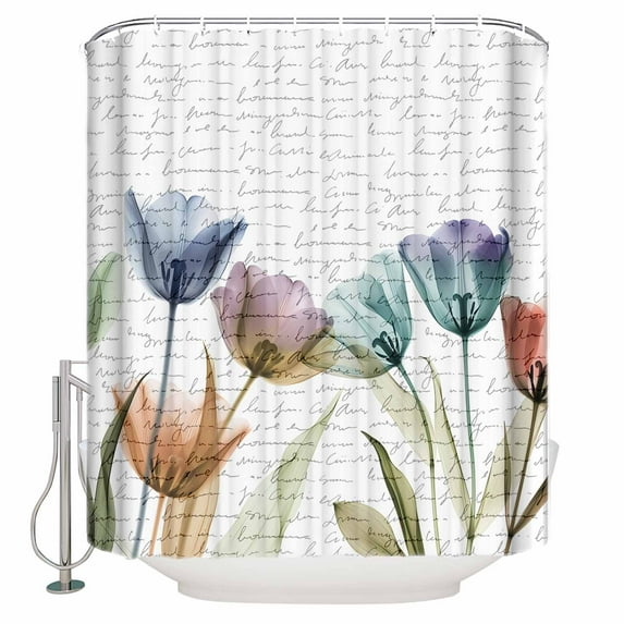 Fabric Shower Curtain, Colorful Tulip Text Design Shower Curtains with 12 Hooks Waterproof Machine Washable Bath Curtains for Bathroom, 54 x 78in