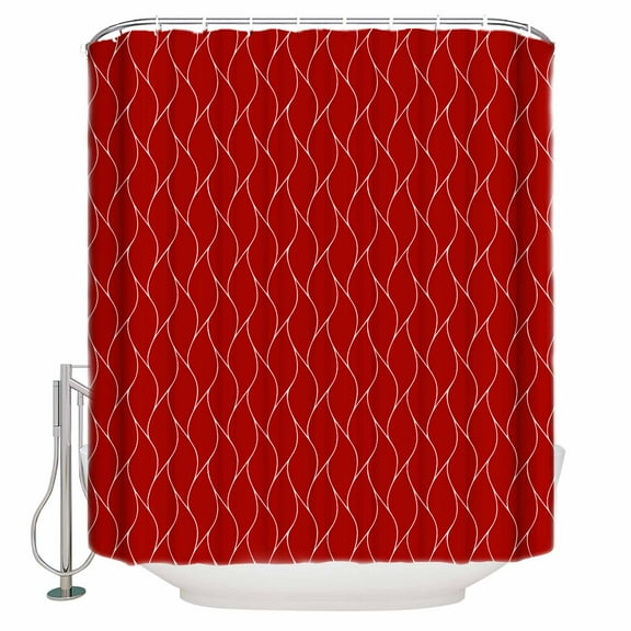 Fabric Shower Curtain Crimson Red Long Wave Pattern Texture Shower Curtains with 12 Hooks Waterproof Machine Washable Bath Curtains for Bathroom, 48x 72in