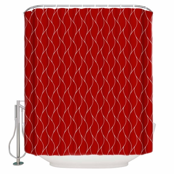 Fabric Shower Curtain Crimson Red Long Wave Pattern Texture Shower Curtains with 12 Hooks Waterproof Machine Washable Bath Curtains for Bathroom, 54 x 78in
