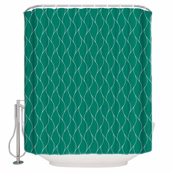Fabric Shower Curtain Cyan Long Wave Pattern Texture Shower Curtains with 12 Hooks Waterproof Machine Washable Bath Curtains for Bathroom, 36 x 72in