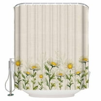 Fabric Shower Curtain Daisy Floral Plants Watercolor Rustic Linen Shower Curtains with 12 Hooks Waterproof Machine Washable Bath Curtains for Bathroom, 66 x 72in
