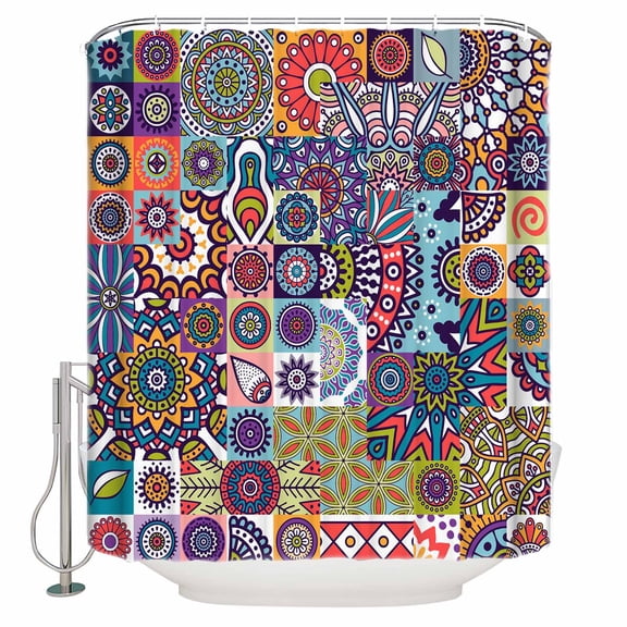 Fabric Shower Curtain, Ethnic Style Egyptian Abstract Pattern Shower Curtains with 12 Hooks Waterproof Machine Washable Bath Curtains for Bathroom,36 x 78in