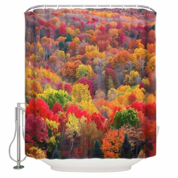 Fabric Shower Curtain Fall Autumn Forest Orange Red Leaf Tree Shower Curtains with 12 Hooks Waterproof Machine Washable Bath Curtains for Bathroom, 72 x 84in