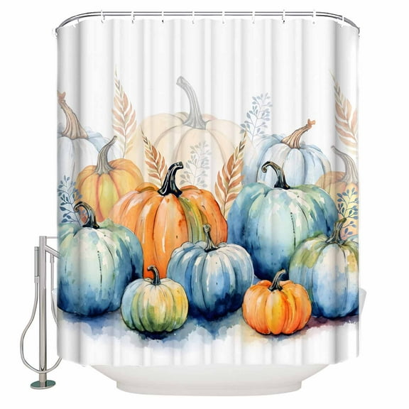 Fabric Shower Curtain Fall Pumpkin Thanksgiving Leaves Harvest Rustic Autumn Farm Shower Curtains with 12 Hooks Waterproof Machine Washable Bath Curtains for Bathroom, 36 x 78in