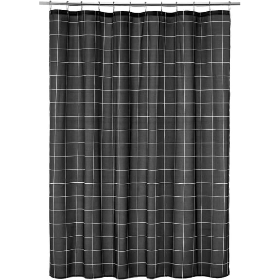 Fabric Shower Curtain, Farmhouse Style, Machine Washable, Quality Reinforced Buttonholes for Bathroom, Guest Bath, Stalls, Tubs - Modern Solid Grid Design - Black/White