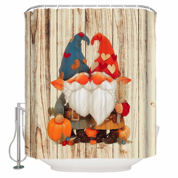 Fabric Shower Curtain Funny Gnomes Wood Texture Harvest Pattern Shower Curtains with 12 Hooks Waterproof Machine Washable Bath Curtains for Bathroom, 36 x 72in