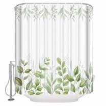Fabric Shower Curtain Green Plant Leaves Watercolor Shower Curtains with 12 Hooks Waterproof Machine Washable Bath Curtains for Bathroom, 48x 72in