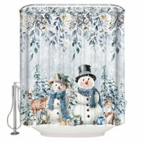 Fabric Shower Curtain, Grey Christmas Blue Scarf Snowman Elk Xmas Tree Flowers Bathroom Curtain with 12 Hooks Waterproof No Bad Odor Machine Washable Bath Curtains for Bathroom, Spa Room, 72"x84"