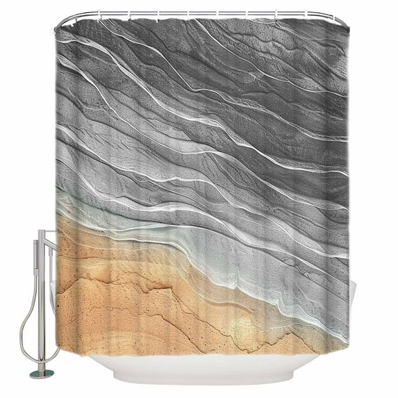 Fabric Shower Curtain, Grey Gradient Seaside Ocean Wave Ombre Bathroom Curtain with 12 Hooks Waterproof No Bad Odor Machine Washable Bath Curtains for Bathroom, Spa Room, 72"x78"