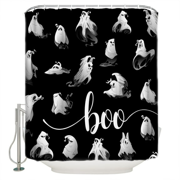 Fabric Shower Curtain, Halloween Horror Ghost White Ghost Bathroom Curtain with 12 Hooks Waterproof No Bad Odor Machine Washable Bath Curtains for Bathroom, Spa Room, Background Cloth, 54"x78"