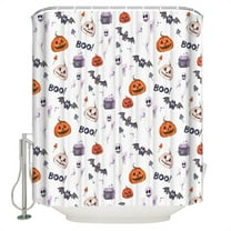 Fabric Shower Curtain, Halloween Scary Pumpkin Ghost Bat White Bathroom Curtain with 12 Hooks Waterproof No Bad Odor Machine Washable Bath Curtains for Bathroom, Spa Room, Background Cloth, 36"x78"