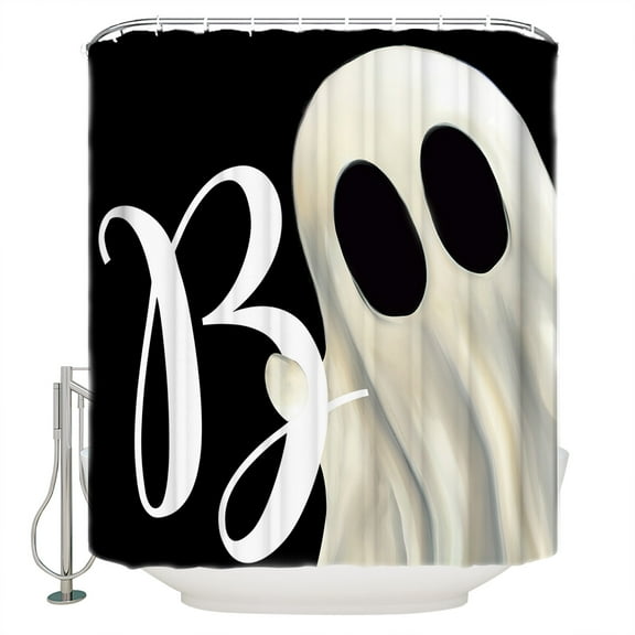 Fabric Shower Curtain, Halloween White Ghost Bathroom Curtain with 12 Hooks Waterproof No Bad Odor Machine Washable Bath Curtains for Bathroom, Spa Room, Background Cloth, 72"x78"