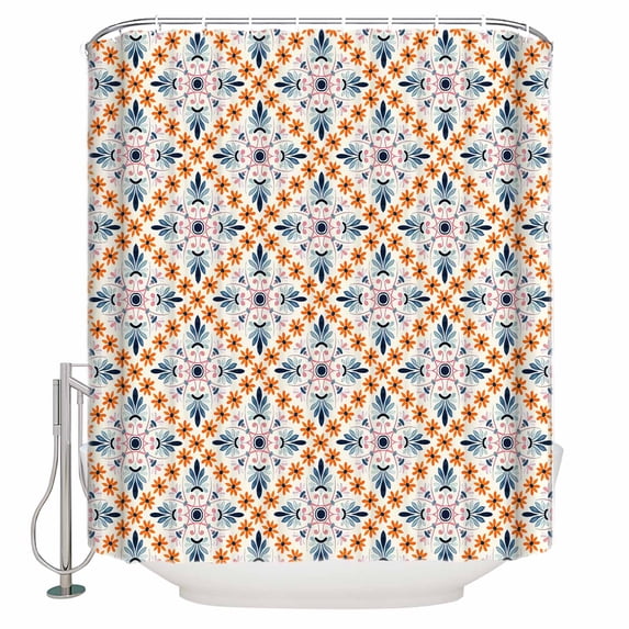 Fabric Shower Curtain, Handdrawn Flower Overlay Art Pattern Shower Curtains with 12 Hooks Waterproof Machine Washable Bath Curtains for Bathroom,54 x 78in