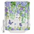 thumbnail image 1 of Fabric Shower Curtain, Hydrangea Eucalyptus Butterfly Floral Watercolor Wood Grain Shower Curtains with 12 Hooks Waterproof Machine Washable Bath Curtains for Bathroom, 54 x 78in, 1 of 6