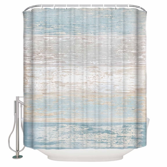 Fabric Shower Curtain, Light Blue and White Gradient Retro Wood Grain Shower Curtains with 12 Hooks Waterproof Machine Washable Bath Curtains for Bathroom, 72 x 96in