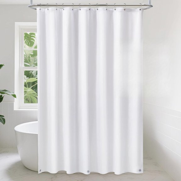 Fabric Shower Curtain Liner with 3 Built-in , White Cloth Shower Liner with Coated Layer, Machine Washable, 12 Reinforced Grommets,71 x 71.5 Inches(Hooks Not Included)