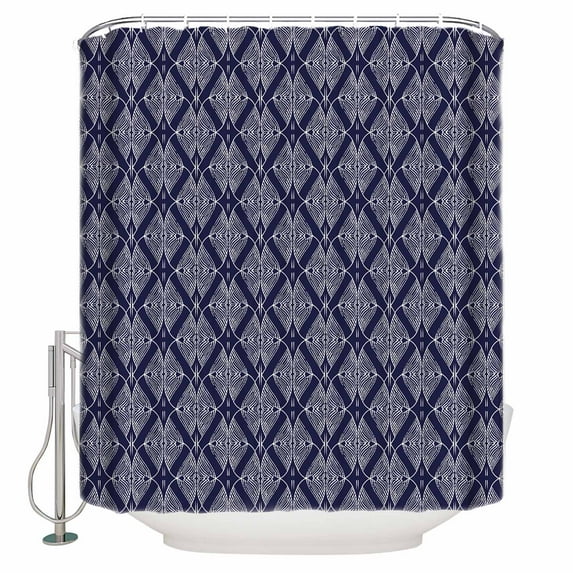 Fabric Shower Curtain, Modern Blue Vintage Geometric Abstract Geometric Shower Curtains with 12 Hooks Waterproof Machine Washable Bath Curtains for Bathroom,36 x 78in