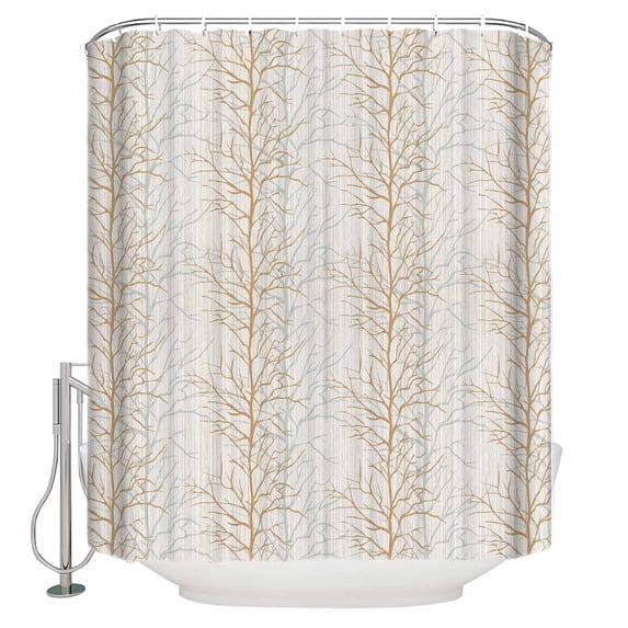 Fabric Shower Curtain, Modern Botanical Beige Tree Branch Pattern Shower Curtains with 12 Hooks Waterproof Machine Washable Bath Curtains for Bathroom,36 x 78in