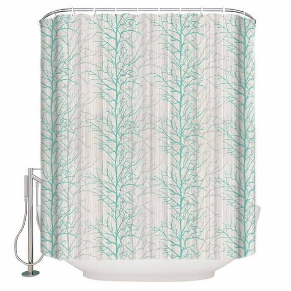 Fabric Shower Curtain, Modern Botanical Turquoise Teal Tree Branch Pattern Shower Curtains with 12 Hooks Waterproof Machine Washable Bath Curtains for Bathroom,48x 72in