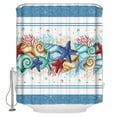 thumbnail image 1 of Fabric Shower Curtain, Ocean Starfish Seashell Coral Blue Striped Shower Curtains with 12 Hooks Waterproof Machine Washable Bath Curtains for Bathroom,36 x 78in, 1 of 6