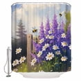 thumbnail image 1 of Fabric Shower Curtain Oil Painting Style White Daisy Purple Lavender Bees Garden Shower Curtains with 12 Hooks Waterproof Machine Washable Bath Curtains for Bathroom, 36 x 72in, 1 of 6