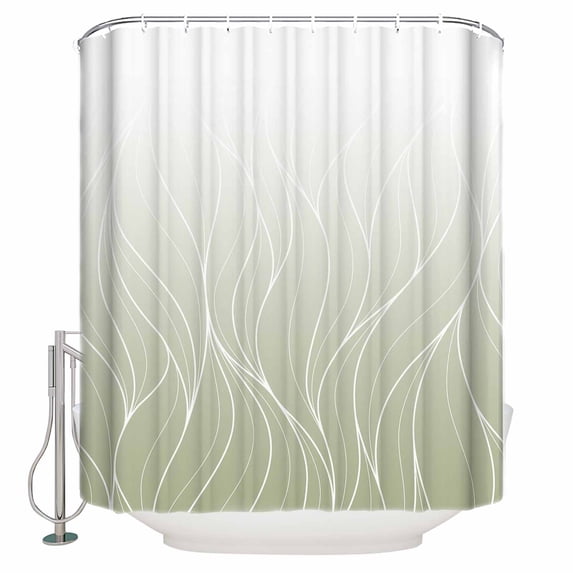 Fabric Shower Curtain Ombre Sage Green Modern Geometric White Striped Design Shower Curtains with 12 Hooks Waterproof Machine Washable Bath Curtains for Bathroom, 54 x 78in