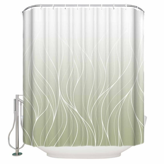 Fabric Shower Curtain Ombre Sage Green Modern Geometric White Striped Design Shower Curtains with 12 Hooks Waterproof Machine Washable Bath Curtains for Bathroom, 60 x 72in