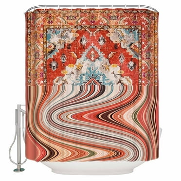 Fabric Shower Curtain Orange Red Geometric Art Abstract Oil Painting Shower Curtains with 12 Hooks Waterproof Machine Washable Bath Curtains for Bathroom, 36 x 72in