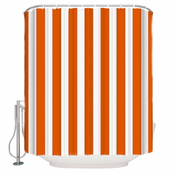 Fabric Shower Curtain, Orange and White Striped Geometric Bathroom Curtain with 12 Hooks Waterproof No Bad Odor Machine Washable Bath Curtains for Bathroom, Spa Room, 60"x72"