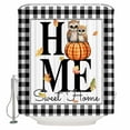 thumbnail image 1 of Fabric Shower Curtain Owls Pumpkin Solid White Background Black White Checkered Edge Shower Curtains with 12 Hooks Waterproof Machine Washable Bath Curtains for Bathroom, 72 x 96in, 1 of 6