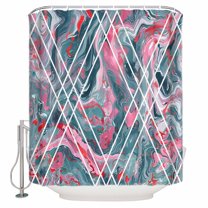 Fabric Shower Curtain, Pink and Grey Marble Abstract Geometric Contemporary Art Shower Curtains with 12 Hooks Waterproof Machine Washable Bath Curtains for Bathroom, 54 x 78in