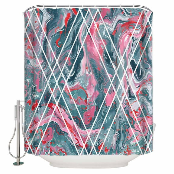 Fabric Shower Curtain, Pink and Grey Marble Abstract Geometric Contemporary Art Shower Curtains with 12 Hooks Waterproof Machine Washable Bath Curtains for Bathroom, 54 x 78in