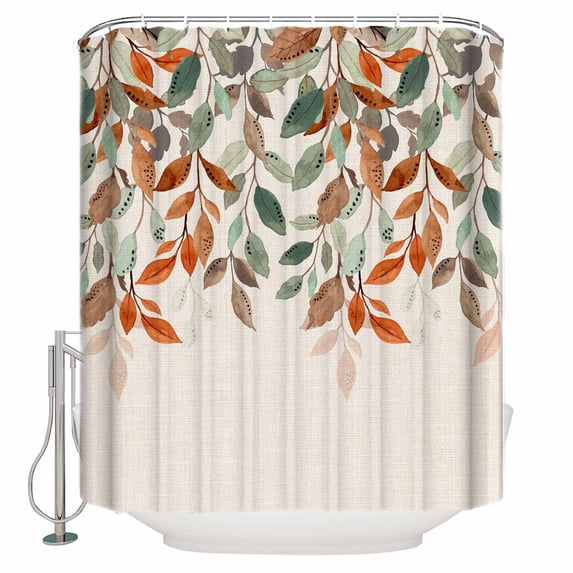 Fabric Shower Curtain Plants Seasonal Farmhouse Style Leaves Linen Texture Shower Curtains with 12 Hooks Waterproof Machine Washable Bath Curtains for Bathroom, 60 x 72in