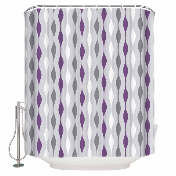 Fabric Shower Curtain, Purple Grey and White Geometric Striped Shower Curtains with 12 Hooks Waterproof Machine Washable Bath Curtains for Bathroom, 48x 72in