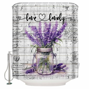 Fabric Shower Curtain, Purple Lavender Wood Grain Plant Pattern Shower Curtains with 12 Hooks Waterproof Machine Washable Bath Curtains for Bathroom,48x 72in