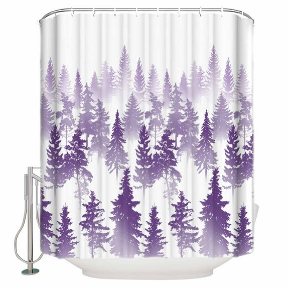 Fabric Shower Curtain Purple Misty Forest Abstract Tree Silhouette Shower Curtains with 12 Hooks Waterproof Machine Washable Bath Curtains for Bathroom, 54 x 78in