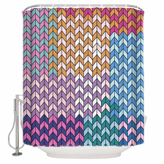 Fabric Shower Curtain Retro Herringbone Pattern Rainbow Modern Minimalist Geometric Shower Curtains with 12 Hooks Waterproof Machine Washable Bath Curtains for Bathroom, 48x 72in