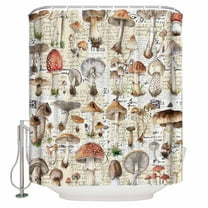 Fabric Shower Curtain, Retro Mushroom Spring Summer Plant Leaves Shower Curtains with 12 Hooks Waterproof Machine Washable Bath Curtains for Bathroom,48x 72in
