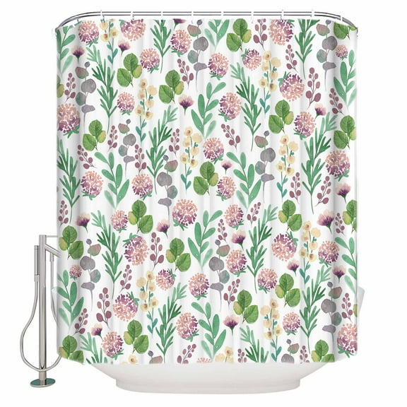 Fabric Shower Curtain Rustic Light Pink Green Hydrangea Flowers Eucalyptus Leaf Shower Curtains with 12 Hooks Waterproof Machine Washable Bath Curtains for Bathroom, 60 x 72in