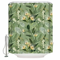 Fabric Shower Curtain, Sage Green Eucalyptus Leaves Flower Plants Shower Curtains with 12 Hooks Waterproof Machine Washable Bath Curtains for Bathroom, 48x 72in