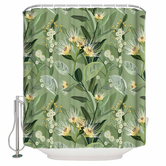 Fabric Shower Curtain, Sage Green Eucalyptus Leaves Flower Plants Shower Curtains with 12 Hooks Waterproof Machine Washable Bath Curtains for Bathroom, 48x 72in