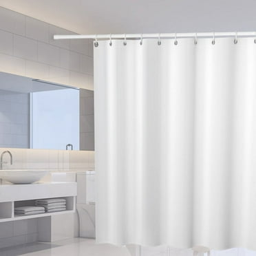 Fabric Shower Curtain Shower Curtain Set with Hooks Polyester Solid Color Shower Curtin Waterproof Bathroom Curtain Solid Waterproof Mildew Resistant Fabric Shower Curtain Liner, 70"x70",White