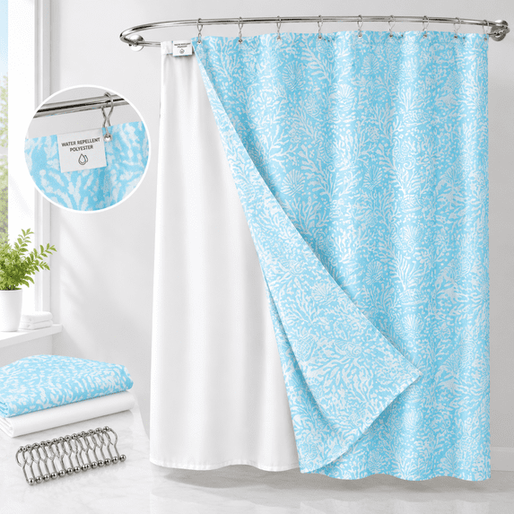 Fabric Shower Curtain Set With Detachable Liner Matelasse Jacquard ...