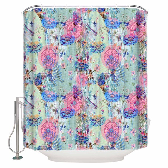 Fabric Shower Curtain, Spring Blue Butterfly Dragonfly Art Abstract Printing Shower Curtains with 12 Hooks Waterproof Machine Washable Bath Curtains for Bathroom,72 x 96in