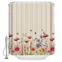 Fabric Shower Curtain, Spring Rustic Vintage Flowers Daisy Lavender Butterfly Watercolor Plant Shower Curtains with 12 Hooks Waterproof Machine Washable Bath Curtains for Bathroom,54 x 78in