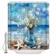 thumbnail image 1 of Fabric Shower Curtain, Starfish Seashell Blue Sky Seaside Daisy Vase Oil Painting Shower Curtains with 12 Hooks Waterproof Machine Washable Bath Curtains for Bathroom, 36 x 78in, 1 of 6