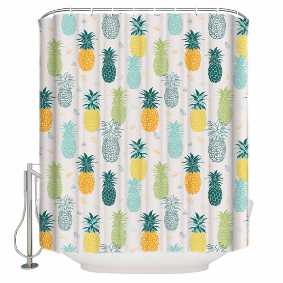 Fabric Shower Curtain, Summer Blue Green and Yellow Pineapple Bathroom Curtain with 12 Hooks Waterproof No Bad Odor Machine Washable Bath Curtains for Bathroom, Spa Room, 60"x72"
